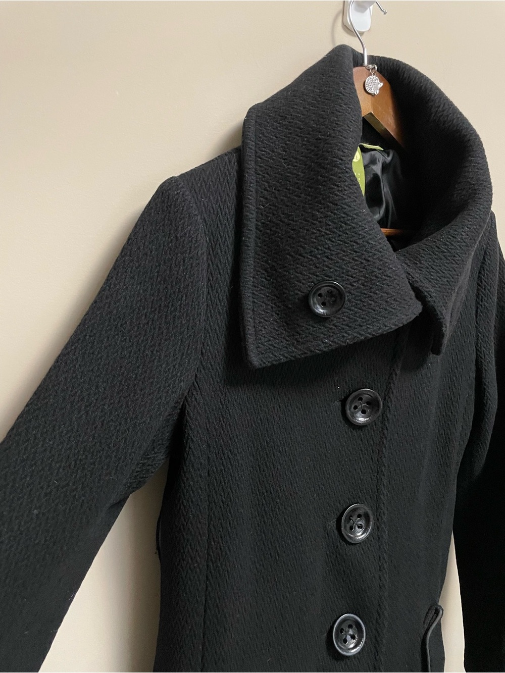 Soia & Kyo Black Belted Wool Coat Women’s Large - Picture 6 of 11